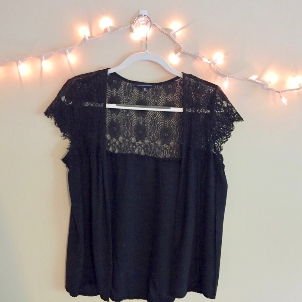 American Eagle | Black Lace Suede Kimono